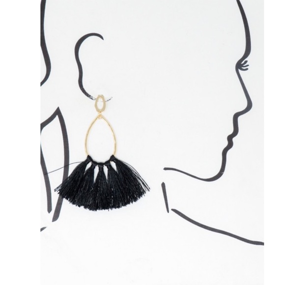 SOLD OUT Black Teardrop Hammered Gold Hoop Tassel Earrings - Picture 3 of 3